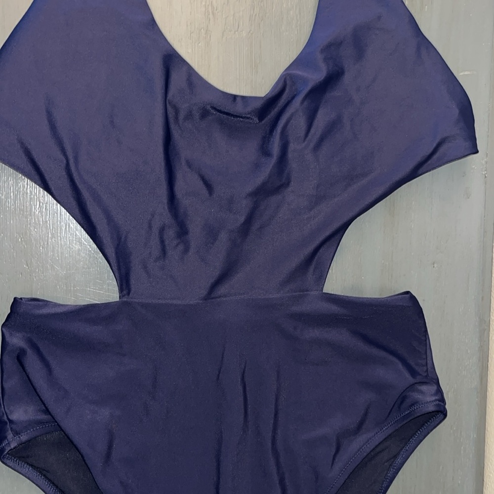 Aerie Swim One Piece Navy Blue Cutout Side Halter Top w Tie Back Closure L EUC - Picture 6 of 16